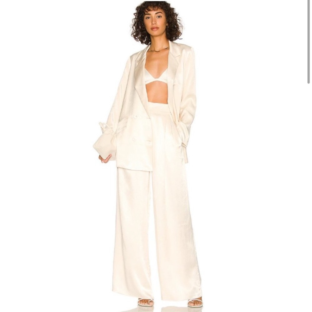 Shona Joy La Lune Double Breasted Satin Blazer in Cream